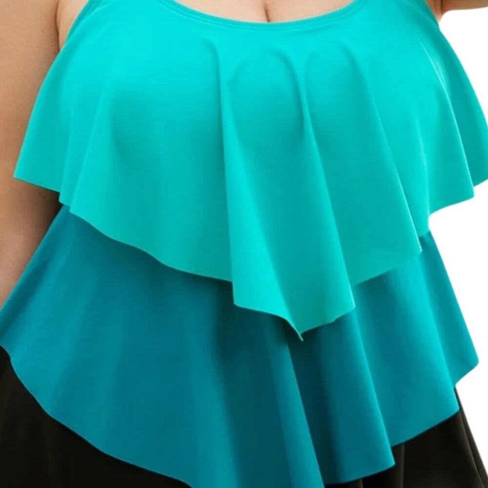 BLOOMCHIC Teal Black Layered Look Flattering Tankini Size 14/16 - Picture 7 of 8